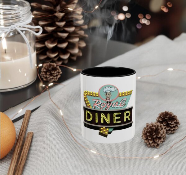 Retro-Inspired Accent Coffee Mug, Royal Diner Vintage Neon Motel Sign, 11oz/15oz Cup