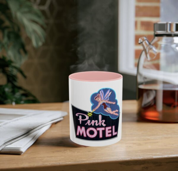 Retro-Inspired Accent Coffee Mug, Pink Motel Vintage Neon Motel Sign, 11oz/15oz Cup